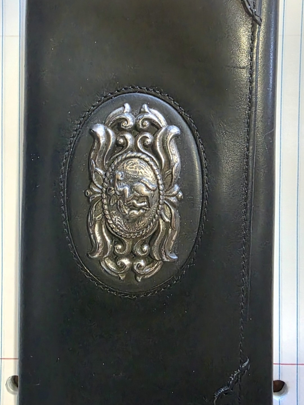 Black Leather Women’s Wallet with Silver Medallion Accent